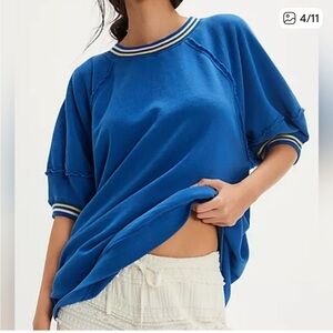 Free People Blue Top with Yellow Accents